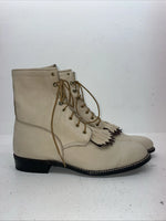 New Women’s Cream Lace Up Acme Cowboy Boots. 0814 10 M. 15-119