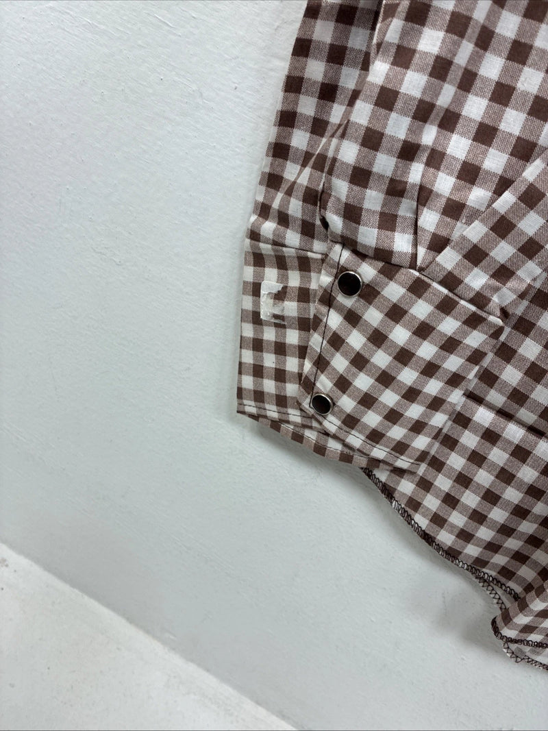 New Women’s Karman Brown Checker Long Sleeve Pearl Snap Size 36 MM-36