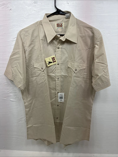 New Men’s ELY Cattleman Tan Short Sleeve Pearl Snap 16.5 Large CC-7