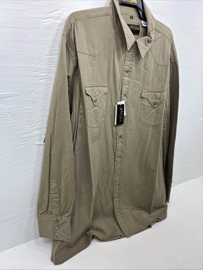 New Men’s White Horse Green Long Sleeve Square Pearl Snap 3XL E-63