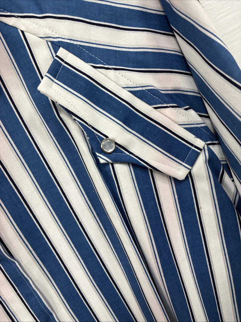 New Women’s H Bar C Blue Stripe Long Sleeve Pearl Snap Size 40 DD-20