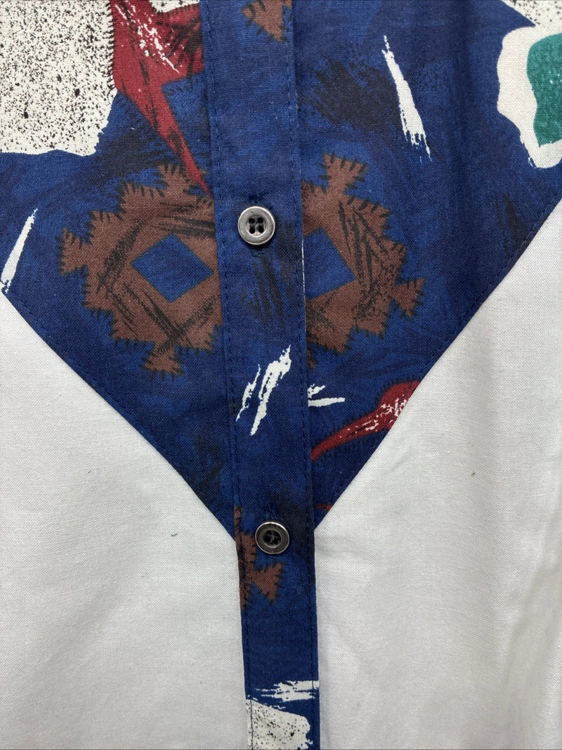 New Men’s Cowboy Threads Blue White Design Long Sleeve Button Up Small DD-101