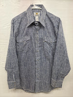 New Men’s Dickson Jenkins Blue White Stripe Long Sleeve Pearl Snap Medium T-90