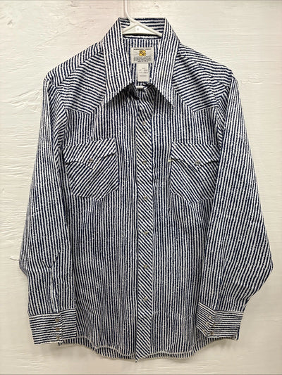 New Men’s Dickson Jenkins Blue White Stripe Long Sleeve Pearl Snap Medium T-90