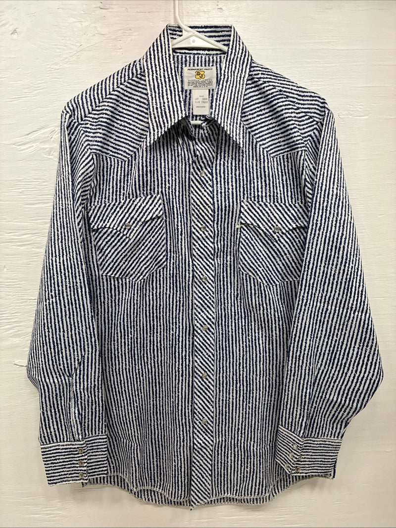 New Men’s Dickson Jenkins Blue White Stripe Long Sleeve Pearl Snap Medium T-90