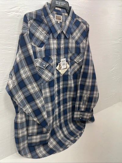New Men’s ELY Cattleman Blue Long Sleeve Pearl Snap 3XL E-23