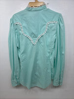 New Women’s Miss Rodeo Blue Design Long Sleeve Pearl Snap Size 10 TT-97