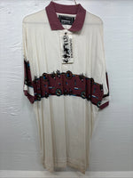 New Men’s Gun Smoke White Red Western Design Short Sleeve Polo Shirt XL H-85