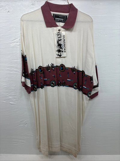 New Men’s Gun Smoke White Red Western Design Short Sleeve Polo Shirt XL H-85