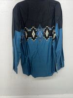 New Womens Black Blue Cumberland Outfitters Pearl Snap Long Sleeve Shirt. L P-28