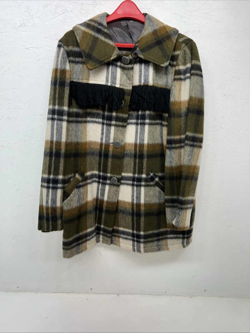 New Women’s Green Tregos Westwear Fringe Plaid Jacket 12 RR-28