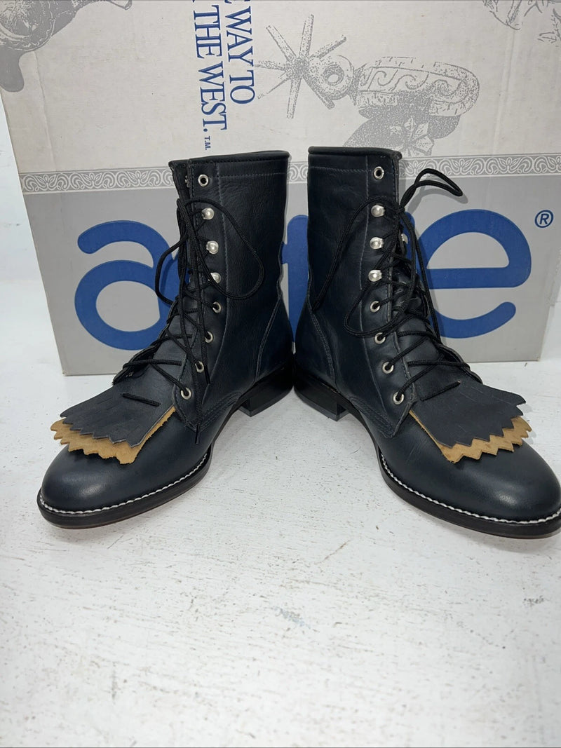 New Woman’s Black Lace Up Acme Cowboy Boots. C 4016 6.5 6 1/2 M. 19-127