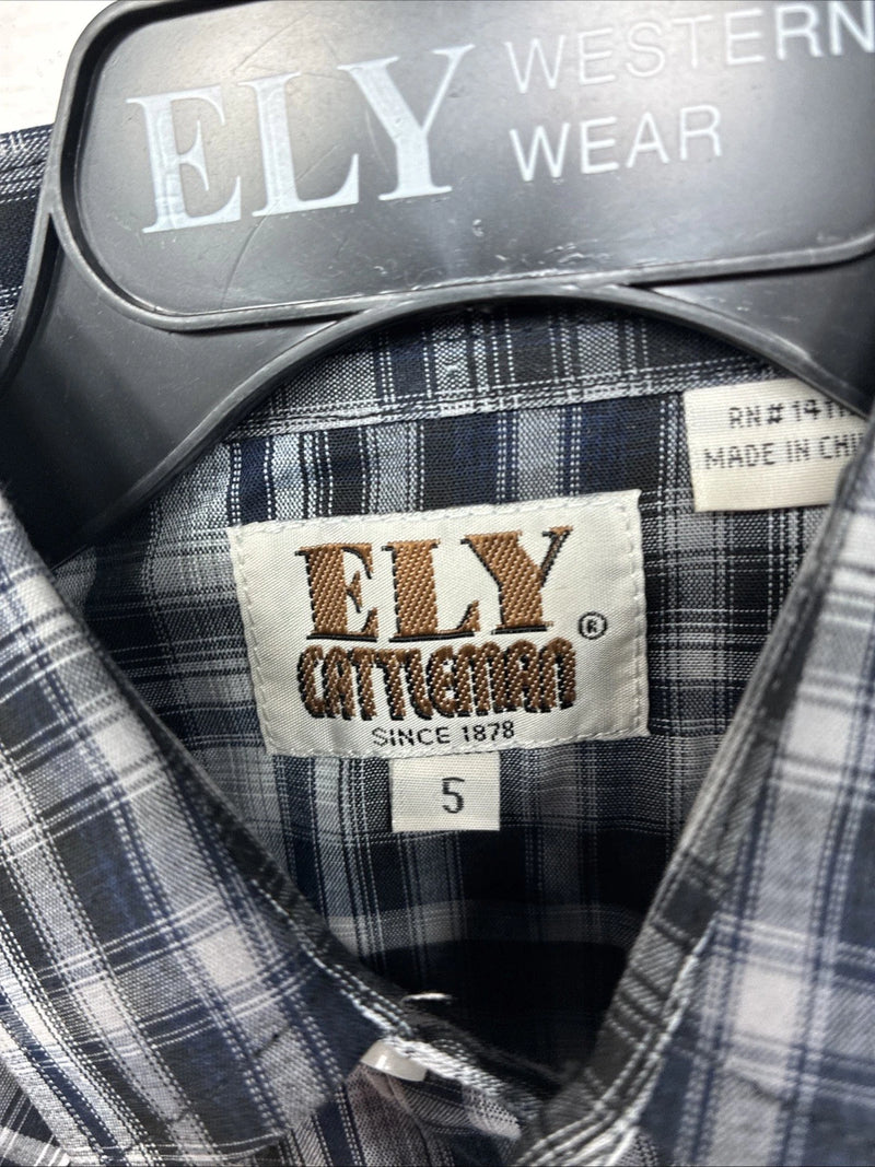 New Kids ELY Cattleman Black Plaid Long Sleeve Pearl Snap Size 5 DD-149