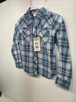 New Girls Cumberland Blue Plaid Long Sleeve Pearl Snap Size 1 YY-1