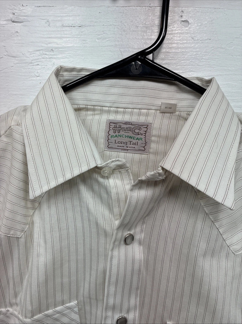New Men’s H Bar C White Stripe Designed Long Sleeve Pearl Snap 15 Medium O-64