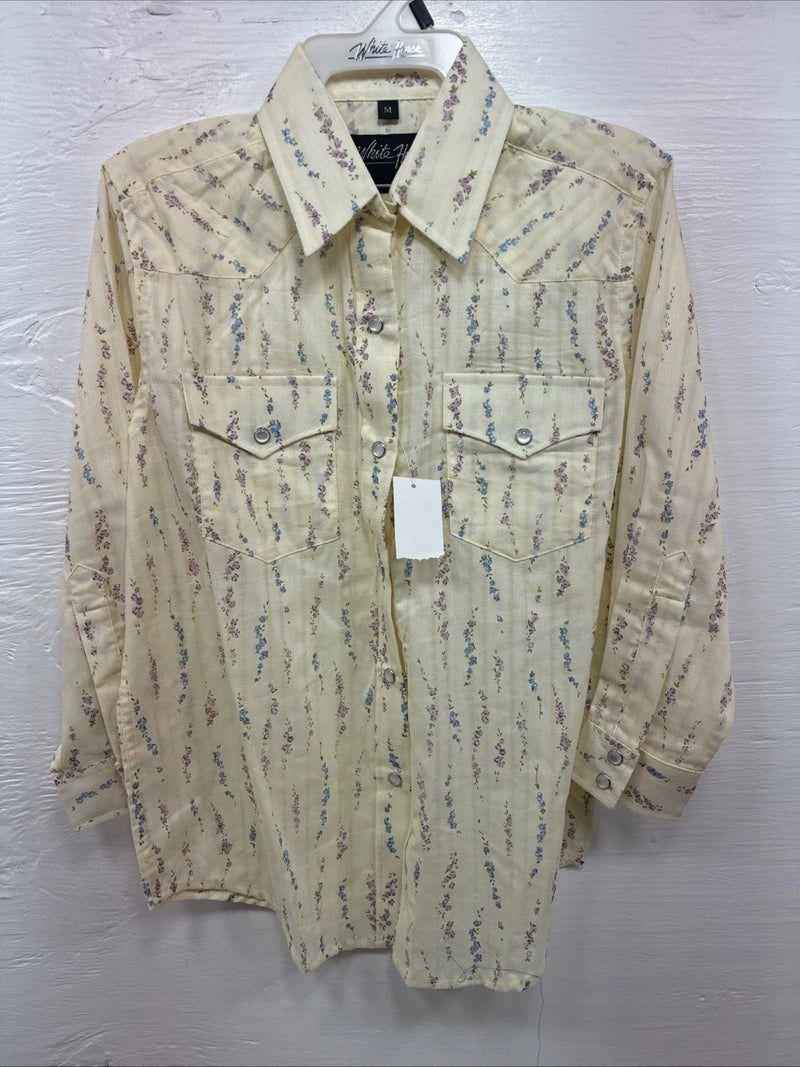 New Kids White Horse Yellow Floral Long Sleeve Pearl Snap Medium DD-48