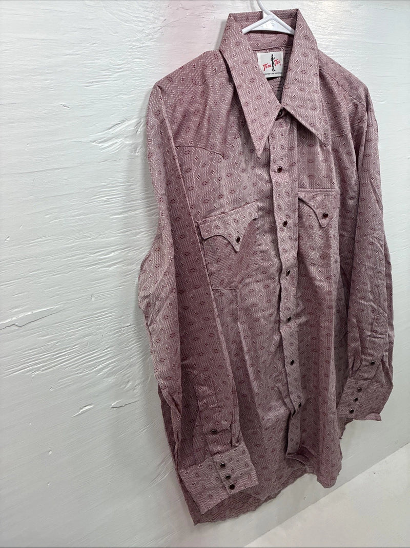 New Men’s Tem Tex Pink Design Long Sleeve Pearl Snap 16.5 Large X-47