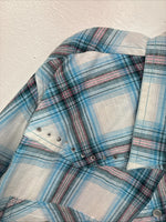 New Women’s Cumberland Blue Plaid Long Sleeve Pearl Snap Large GG-78