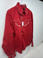 New Women’s White Horse Red Design Long Sleeve Pearl Snap Size Large YY-17