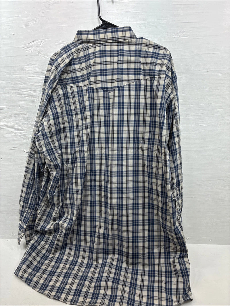 New Men’s Mesquite Blue Flannel Long Sleeve Pearl Snap 3XL E-52