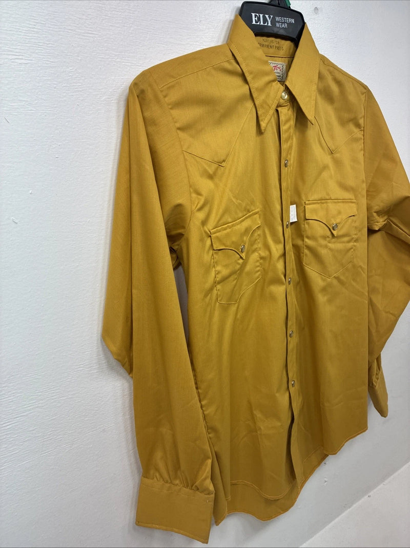 New Youths Tem Tex Yellow Long Sleeve Pearl Snap Size 18 DD-79