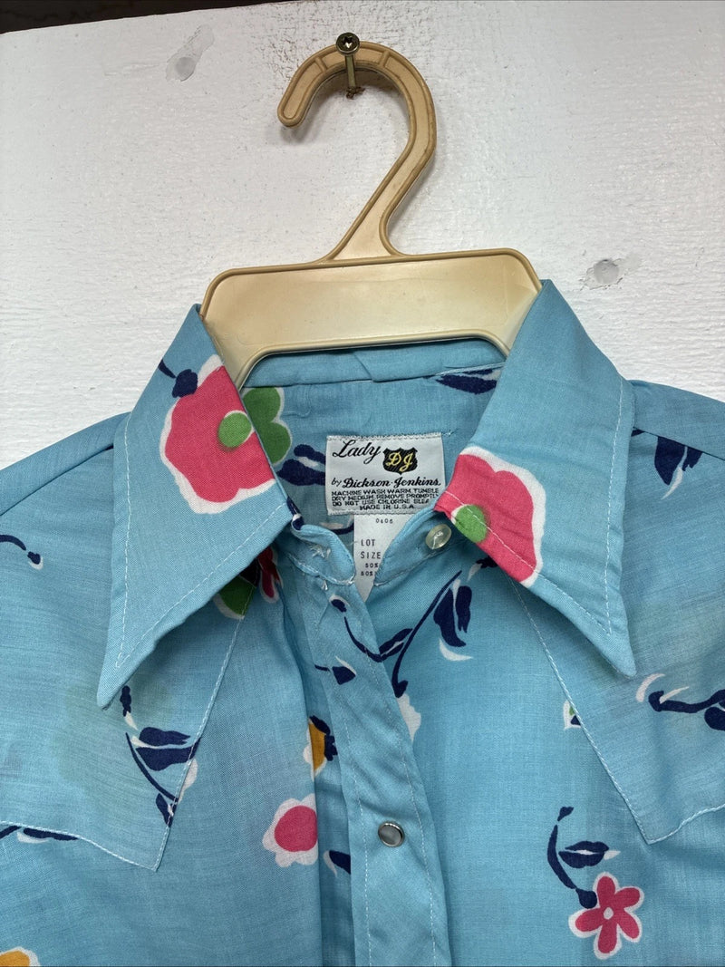 New Women’s Dickson Jenkins Blue Floral Long Sleeve Pearl Snap Size 36 KK-119
