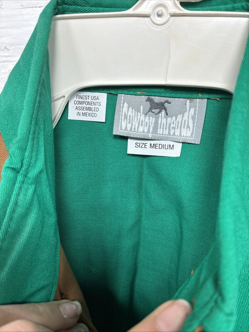 New Men’s Cowboy Threads Green Brown Long Sleeve Button Up Shirt Medium K-61