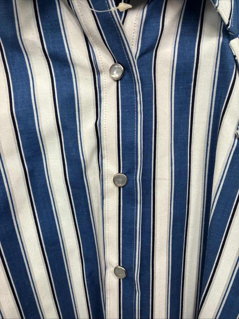 New Women’s H Bar C Blue Stripe Long Sleeve Pearl Snap Size 36 LL-57