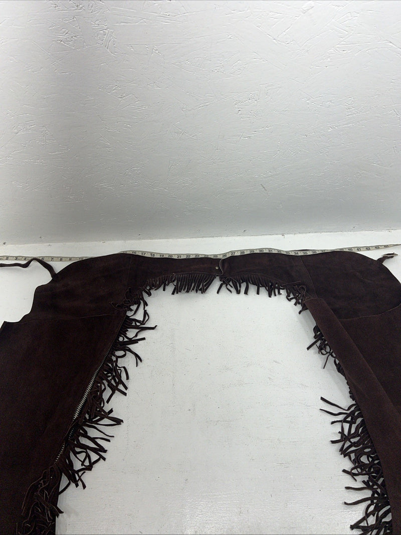 NOS Brown Show Chaps With Fringe Large Adjustable Waist 45” I-62