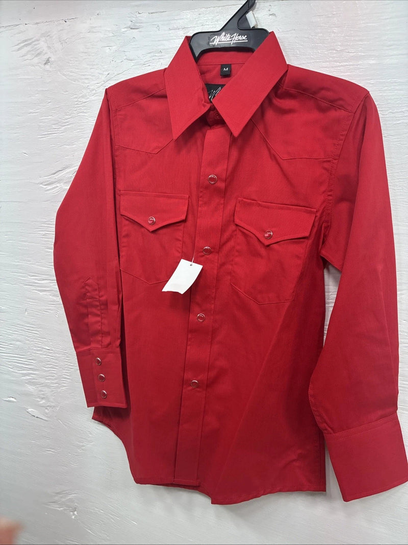 New Kids White Horse Red Long Sleeve Pearl Snap Medium DD-40