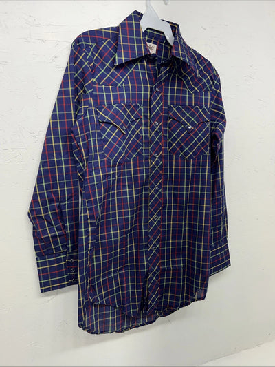 New Men’s Lee Blue Long Sleeve Pearl Snap 14.5 X 33 Small A-188