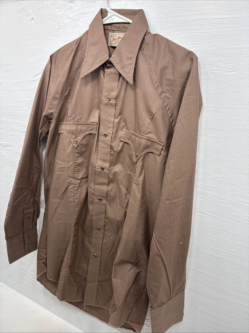New Men’s Tem Tex Brown Western Long Sleeve Pearl Snap 15 X 33 Medium T-43