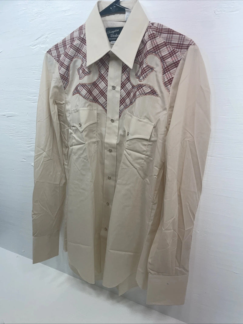 New Men’s Champion Western Tan Long Sleeve Pearl Snap 15.5 X 34 Medium B-111