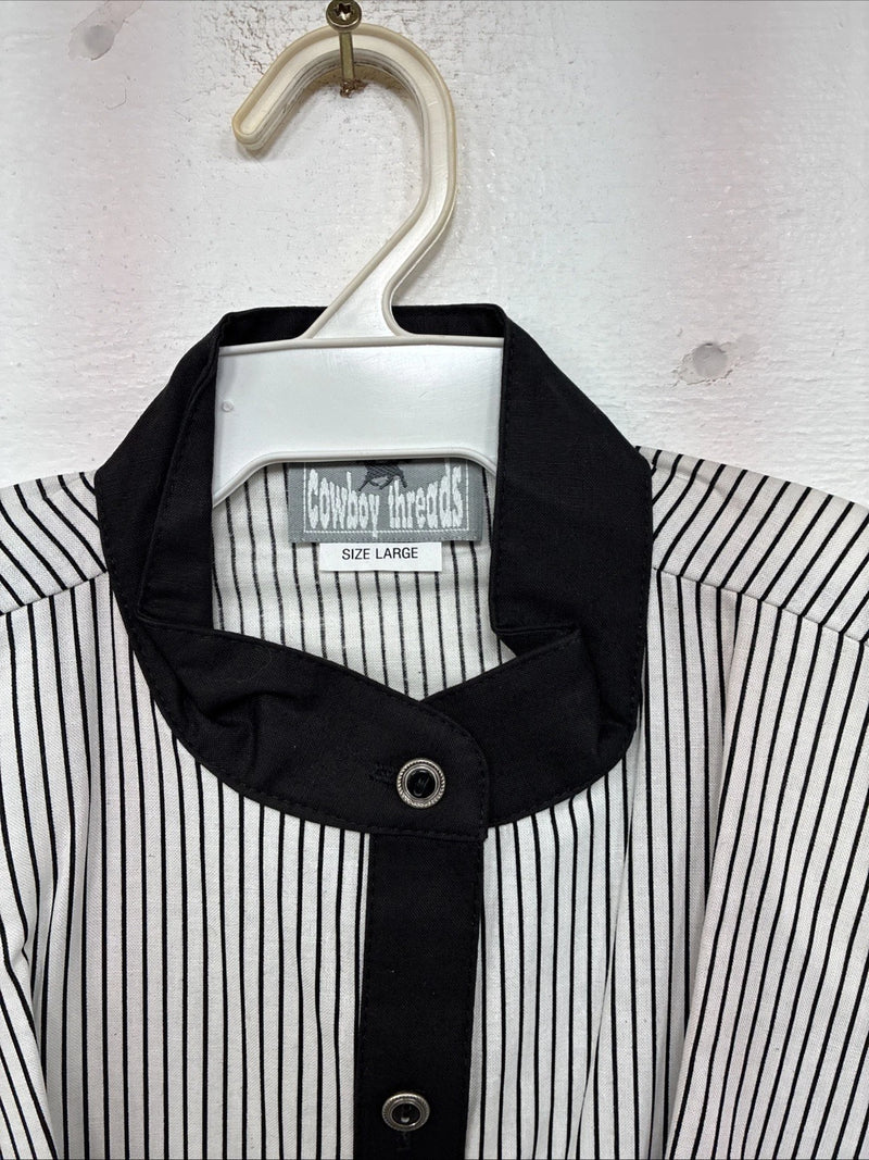 New Women’s Cowboy Threads Black White Long Sleeve Button Up Large TT-10