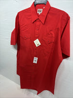 New Men’s ELY Cattleman Red Simple Short Sleeve Pearl Snap 17 XL J-22
