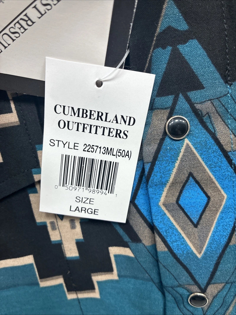 New Men’s Cumberland Blue Black Long Sleeve Pearl Snap Large X-2