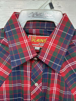 New Men’s ELY Plains Red Blue Plaid Long Sleeve Pearl Snap 16 Large Q-22
