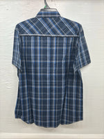 New Men’s ELY 1878 Blue Plaid Short Sleeve Pearl Snap XL R-48
