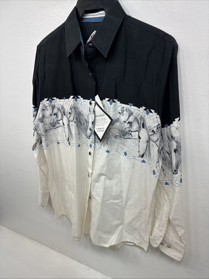 New Women’s Cumberland Horse Designed Long Sleeve Button Up Medium LL-53