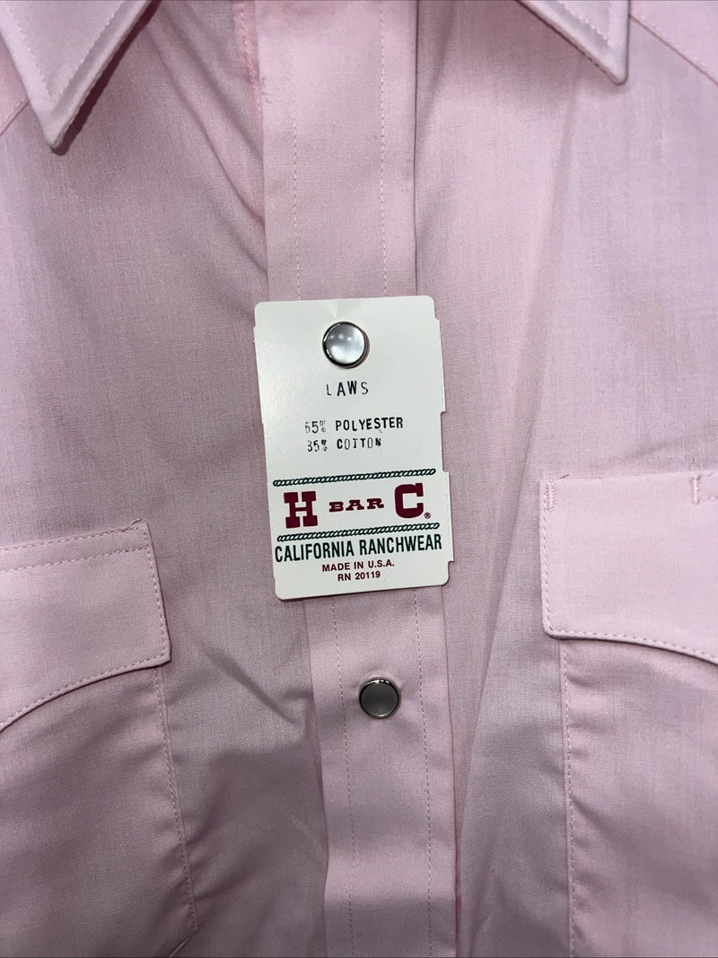 New Men’s Pink HbarC Ranchwear Pearl Snap Long Sleeve Shirt. 16x33 L P-50