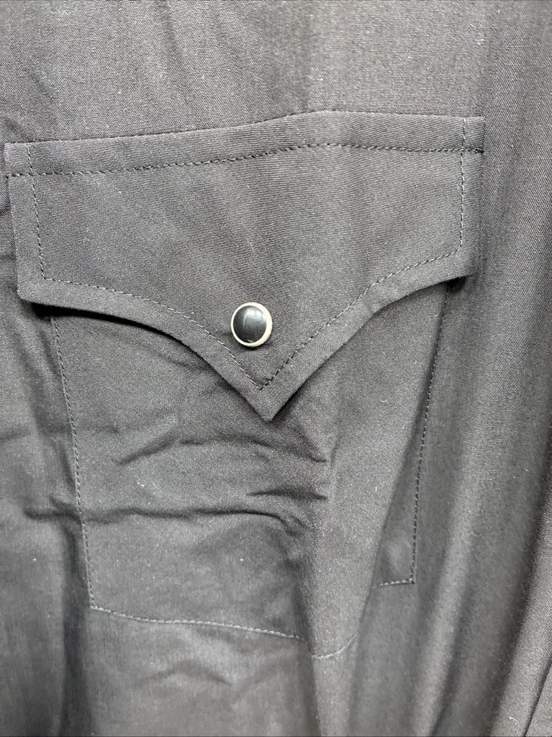 New Men’s ELY Cattleman Black Simple Long Sleeve Pearl Snap 17.5 X 35 XL J-29