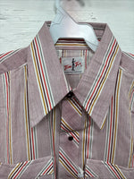 New Men’s Tem Tex Pink Multicolor Stripe Long Sleeve Pearl Snap 15.5 Medium O-26