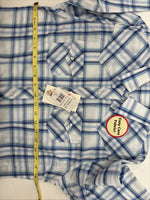 New Women’s Cumberland Blue Plaid Long Sleeve Pearl Snap Large GG-84