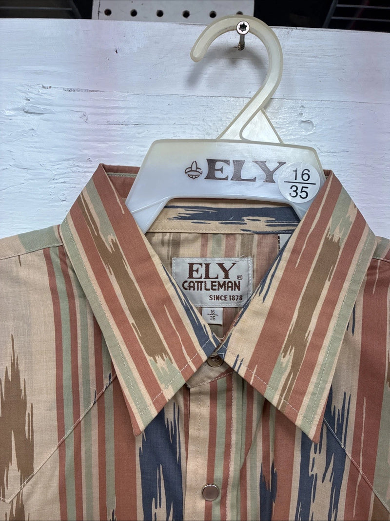 New Men’s ELY Cattleman Multicolor Camo Long Sleeve Pearl Snap 16 Large T-55