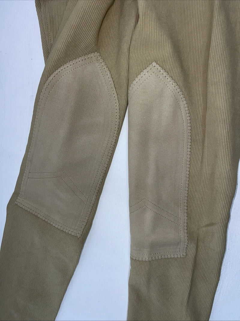 New Women’s Tan Sport Riders Classic Knee Patch English Breeches. 28 L C-44