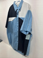 New Men’s Cowboy Threads Blue White Design Short Sleeve Button Up XL R-73
