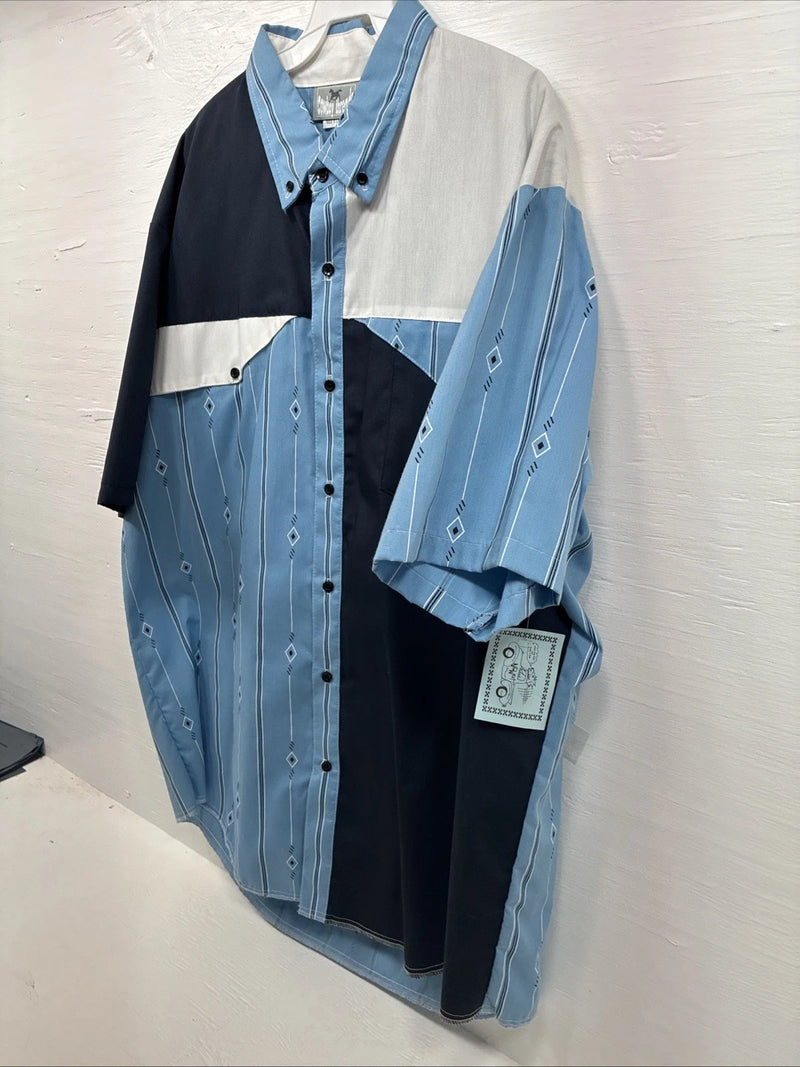 New Men’s Cowboy Threads Blue White Design Short Sleeve Button Up XL R-73