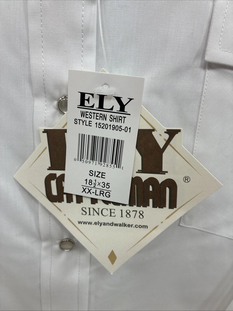 New Men’s ELY cattleman White Long Sleeve Pearl Snap 18.5 X 35 2XL H-36