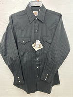 New Men’s ELY Cattleman black Stripe Long Sleeve Pearl Snap Medium J-94