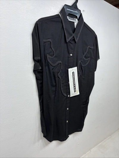 New Women’s Panhandle Slim Black Short Sleeve Pearl Snap Medium TT-23
